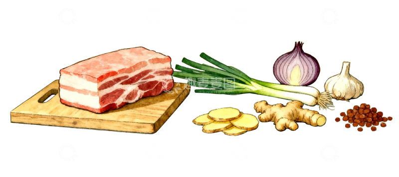 源文件下载【趣麦麦图】猪肉、姜葱、白糖和调味料3