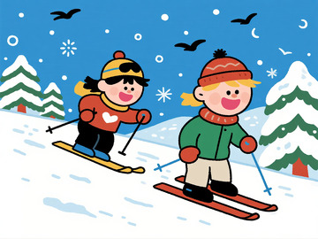 冬日 滑雪童趣插画