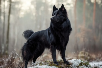 森林里的一只黑色狼犬