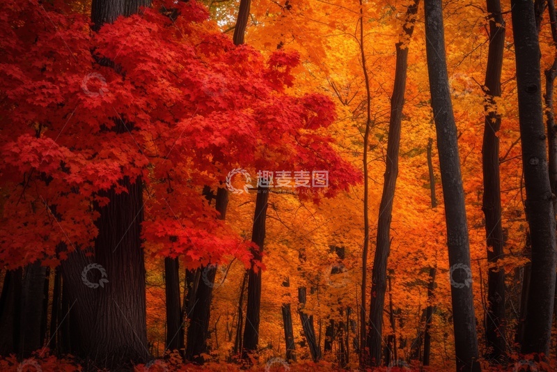 高清大图下载【趣麦麦图】红色的秋季枫树林