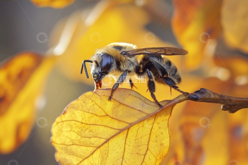 高清大图下载【趣麦麦图】树叶上停留一只蜂蜜