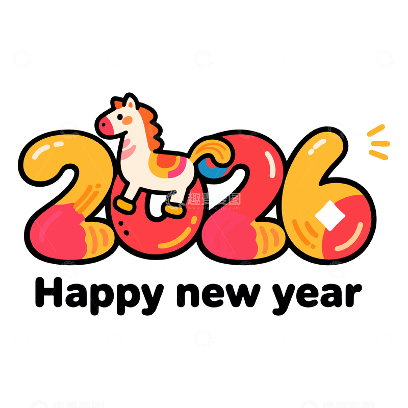 源文件下载【趣麦麦图】卡通马年新年祝福设计图