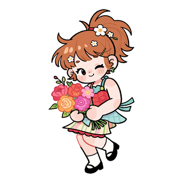 卡通风格花朵小女孩插画素材