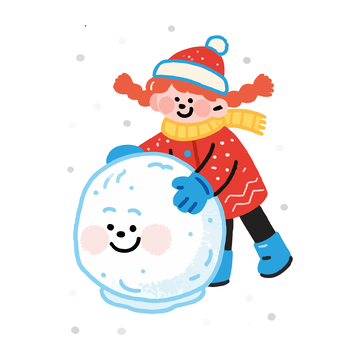 卡通冬日堆雪人儿童插画