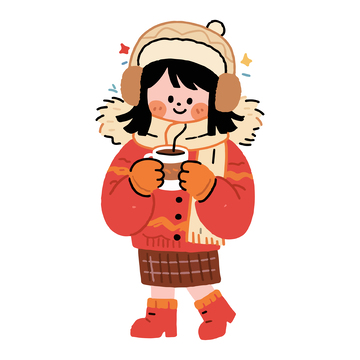 冬日暖阳小女孩插画素材