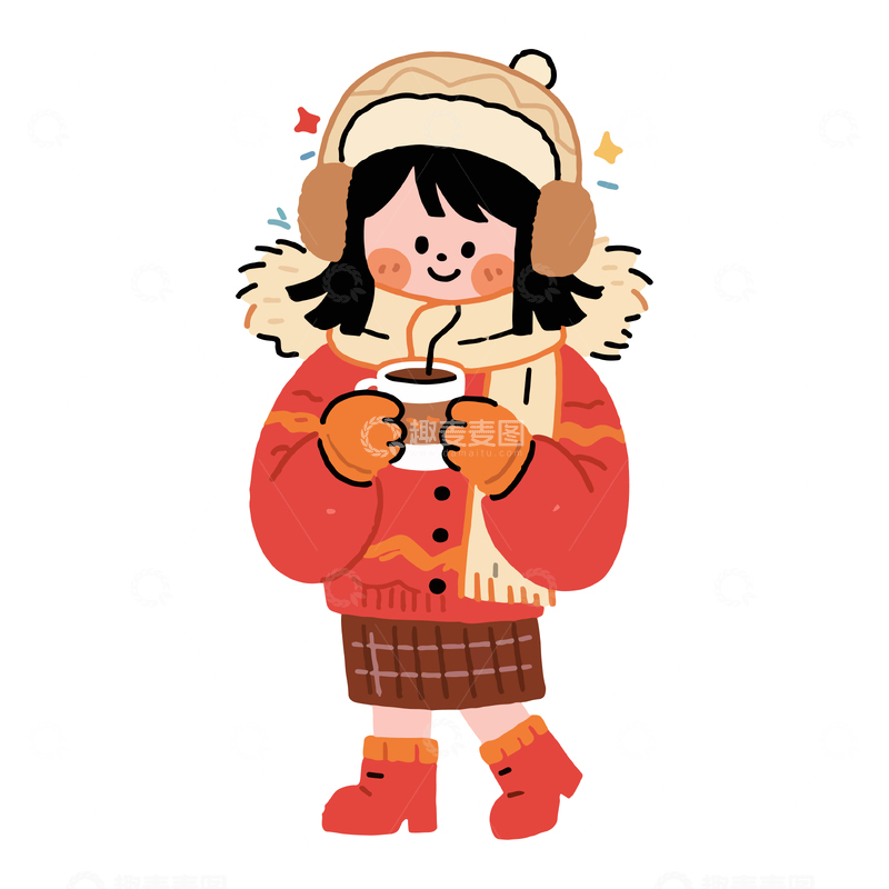 源文件下载【趣麦麦图】冬日暖阳小女孩插画素材