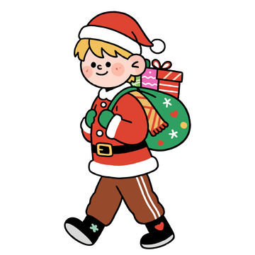 卡通圣诞男孩送礼物