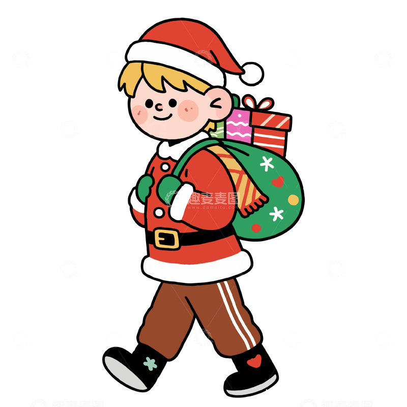 源文件下载【趣麦麦图】卡通圣诞男孩送礼物