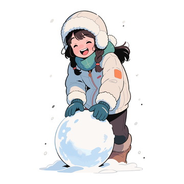 卡通女孩堆雪人冬季插画