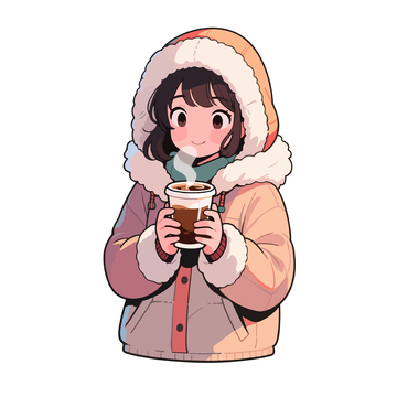 卡通冬日少女热饮插画
