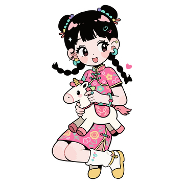 可爱女孩抱着玩偶卡通插画