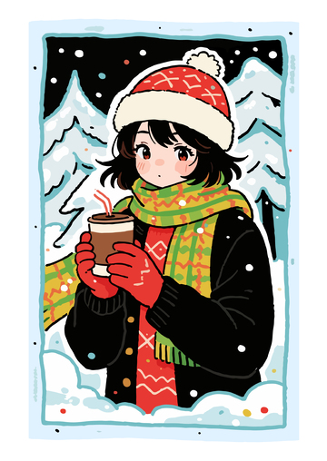 冬日少女插画卡通热饮素材
