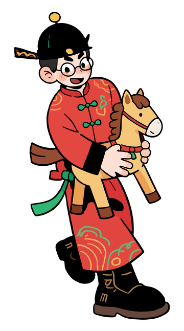 卡通中国风少年骑马年画