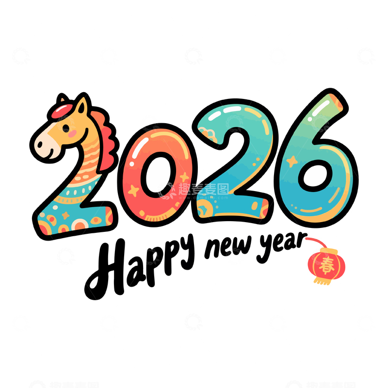 源文件下载【趣麦麦图】卡通马年新年快乐祝福设计素材