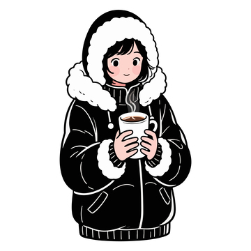 冬日温暖插画女孩喝咖啡