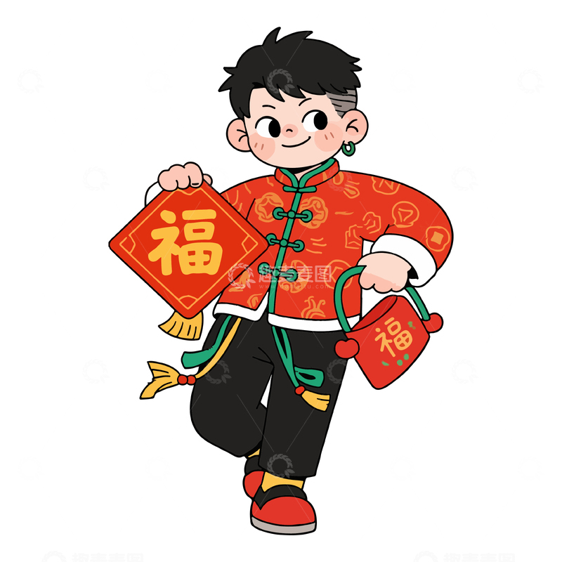源文件下载【趣麦麦图】喜庆新年卡通人物插画