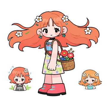 卡通女孩水果插画素材