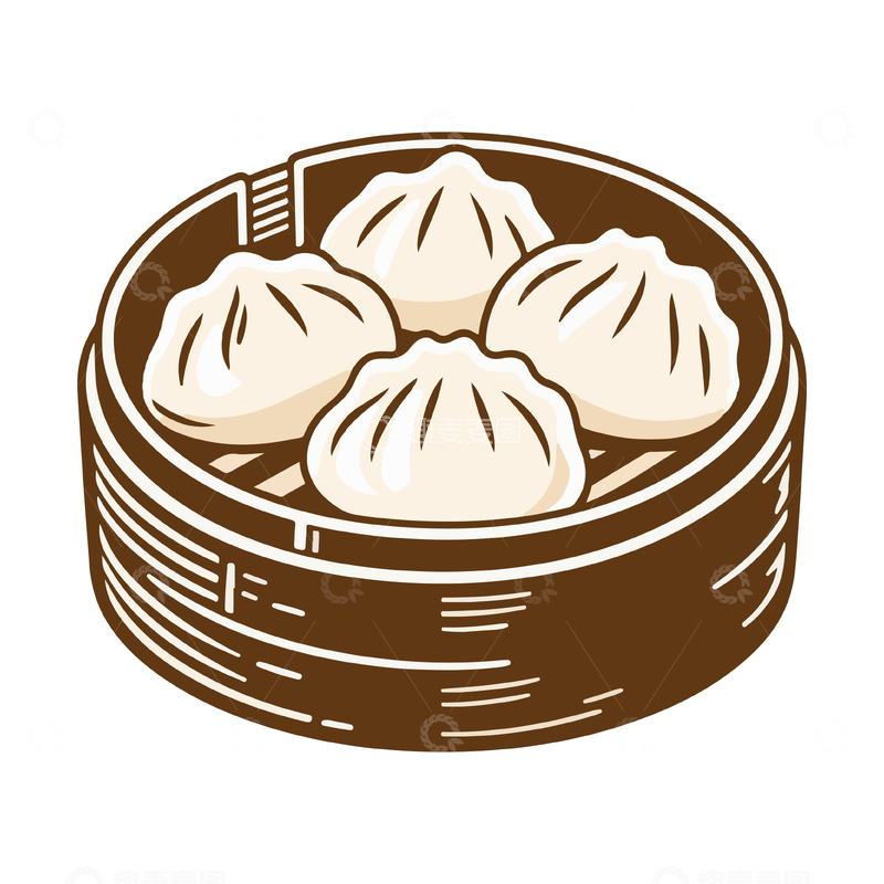 源文件下载【趣麦麦图】小笼包蒸笼插画