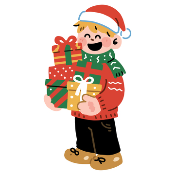 卡通风格圣诞男孩礼物插画