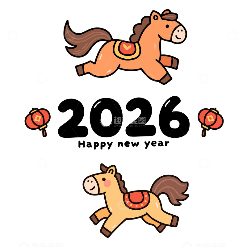 源文件下载【趣麦麦图】卡通马年新年贺卡设计