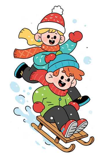 卡通冬日滑雪童趣插画