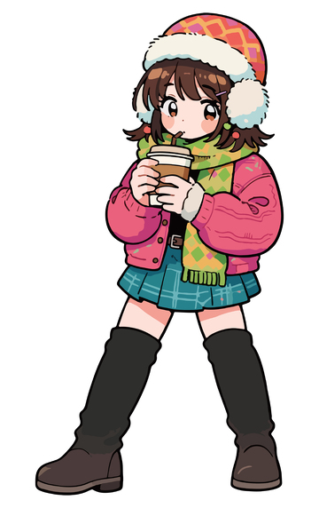 卡通少女冬季饮品插图
