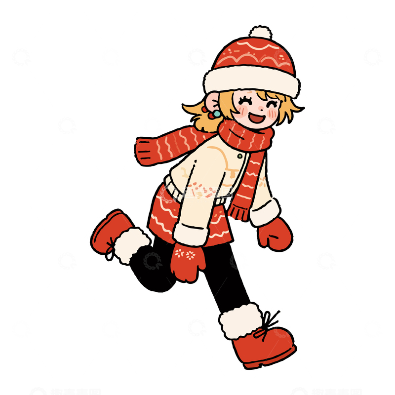 源文件下载【趣麦麦图】卡通风格冬日小女孩插画