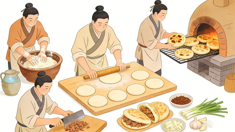 高清大图下载【趣麦麦图】肉夹馍制作过程