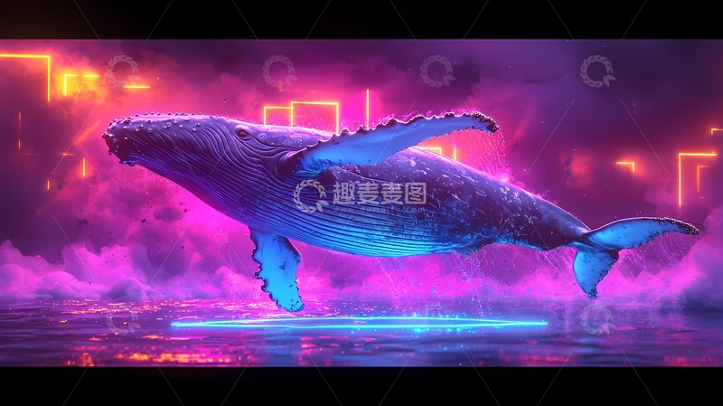 高清大图下载【趣麦麦图】赛博朋克鲸鱼数字绘画