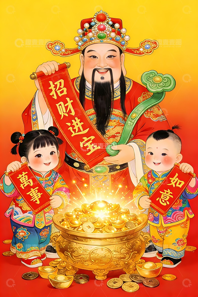 高清大图下载【趣麦麦图】财神爷年画形象