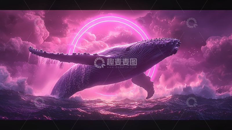 高清大图下载【趣麦麦图】梦幻鲸鱼科幻场景艺术海报