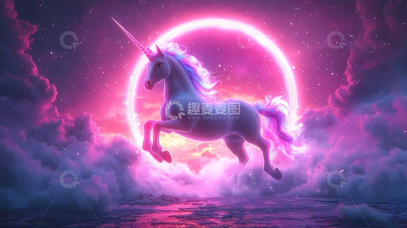 高清大图下载【趣麦麦图】梦幻独角兽星空插画元素