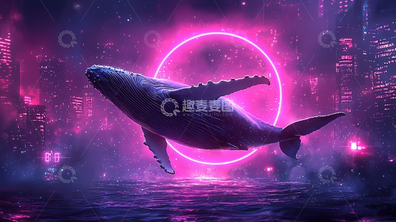 高清大图下载【趣麦麦图】赛博朋克鲸鱼城市夜景