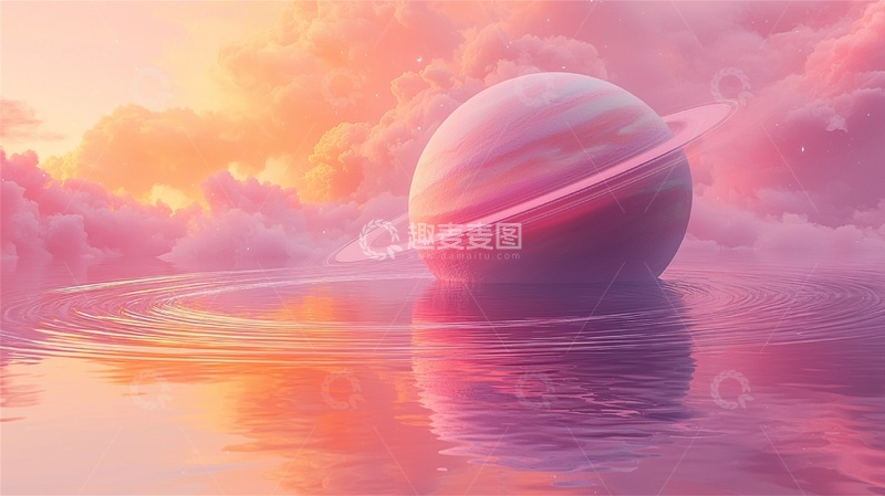 高清大图下载【趣麦麦图】梦幻星球水面艺术插画