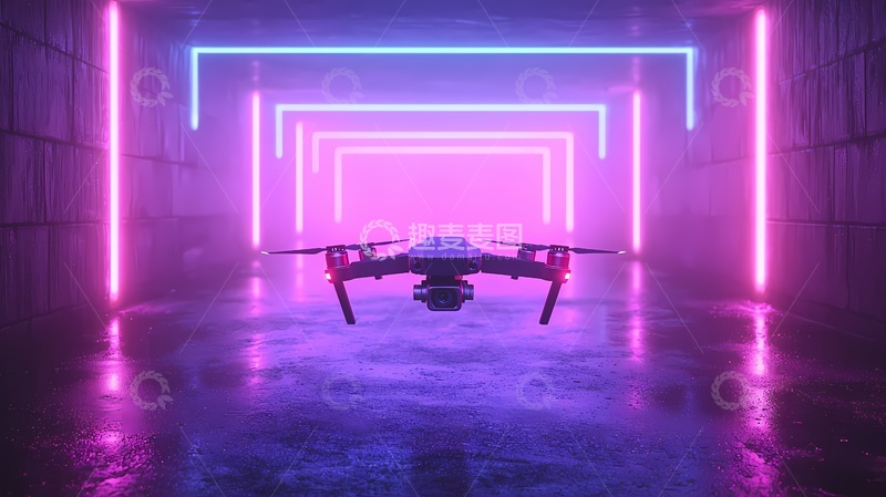 高清大图下载【趣麦麦图】霓虹灯无人机科技场景