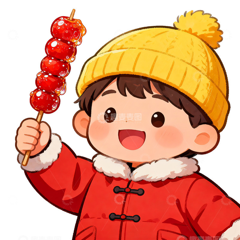 高清大图下载【趣麦麦图】卡通新年男童糖葫芦
