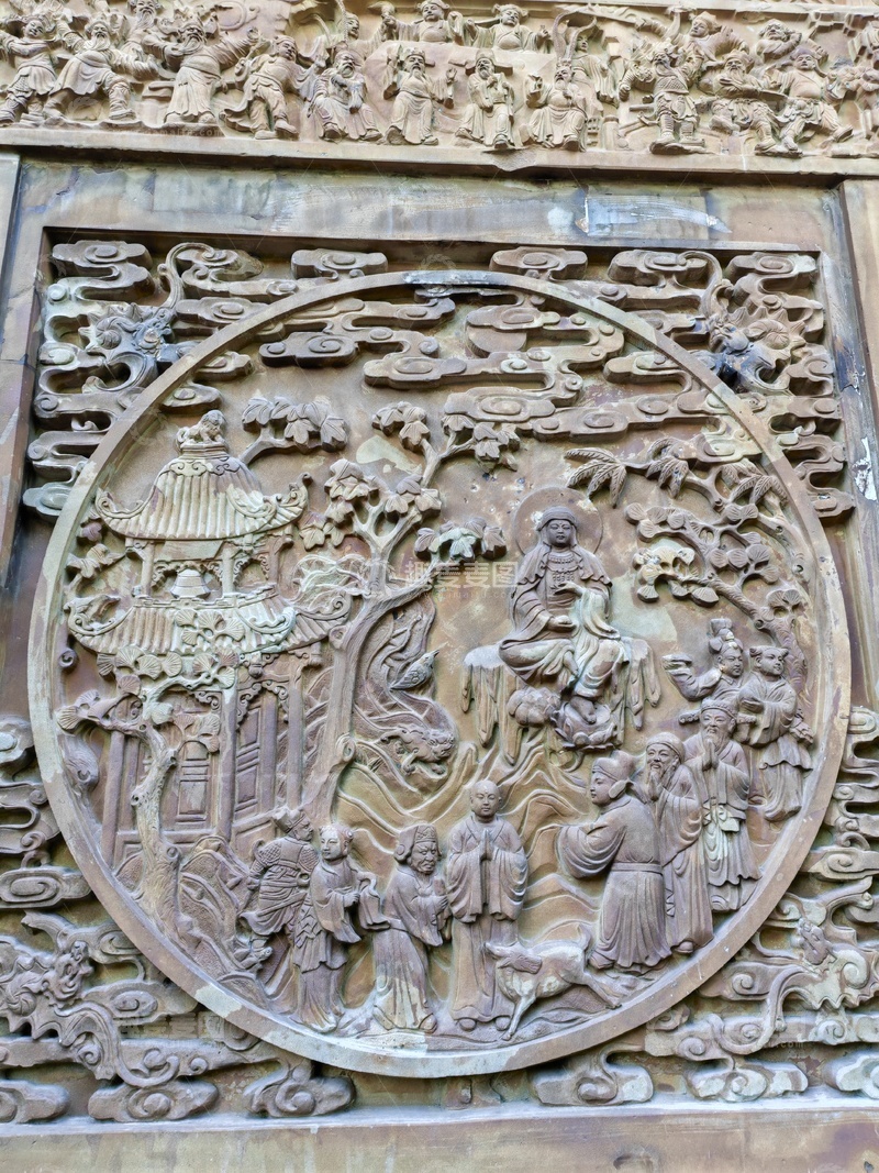 高清大图下载【趣麦麦图】古典圆形浮雕佛教故事木雕装饰