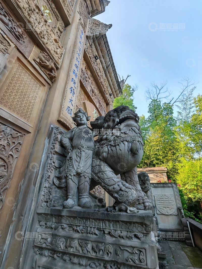 高清大图下载【趣麦麦图】古石雕狮子与人物像