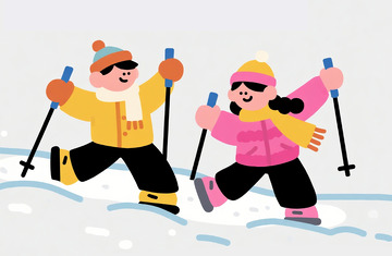 滑雪童趣卡通插画