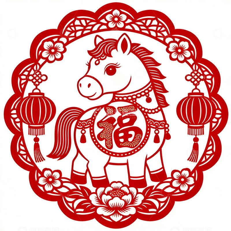 高清大图下载【趣麦麦图】中国传统马年剪纸