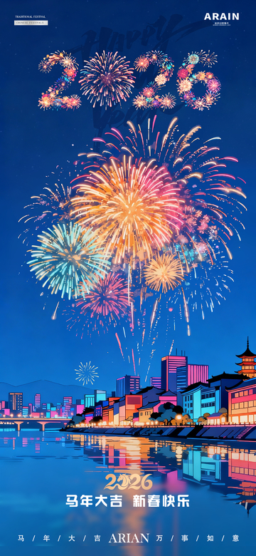 2026新年元旦跨年烟花城市海报2