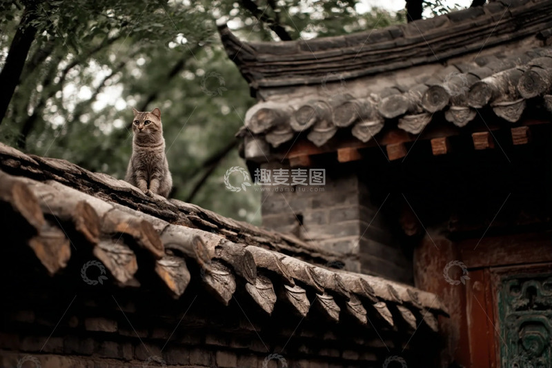 高清大图下载【趣麦麦图】可爱小猫在寺庙围墙上