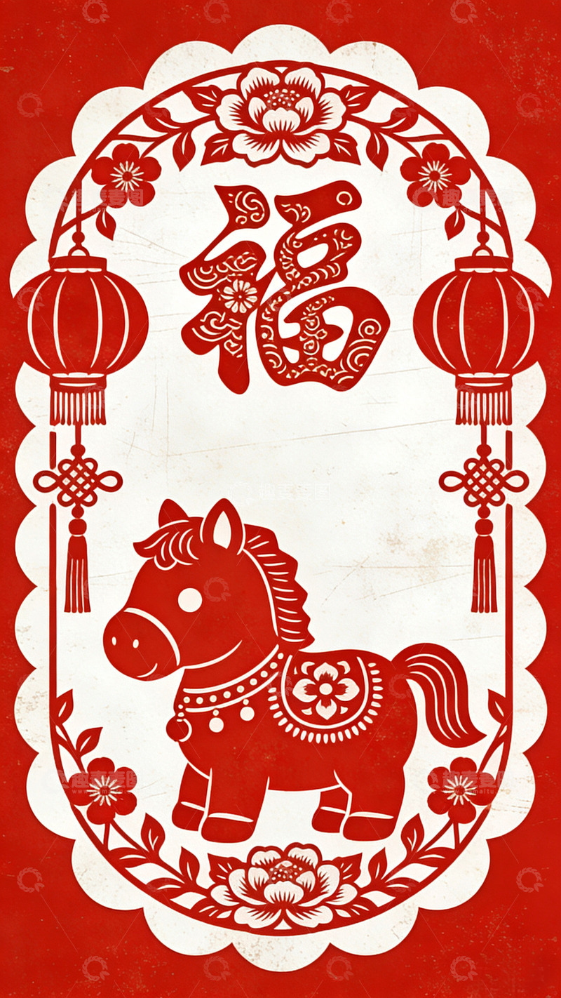 高清大图下载【趣麦麦图】传统中国风马年剪纸艺术