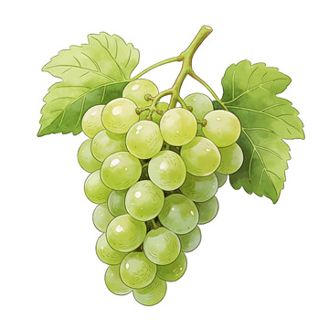 手绘风格青葡萄插画素材透明PNG