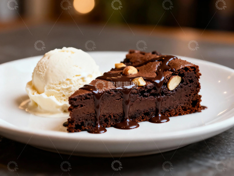 高清大图下载【趣麦麦图】甜点美食摄影巧克力蛋糕配冰淇淋