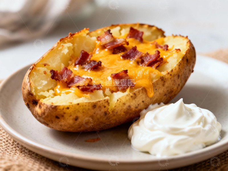 高清大图下载【趣麦麦图】美食摄影烤土豆奶油搭配