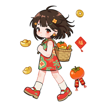 春节卡通少女人物插画