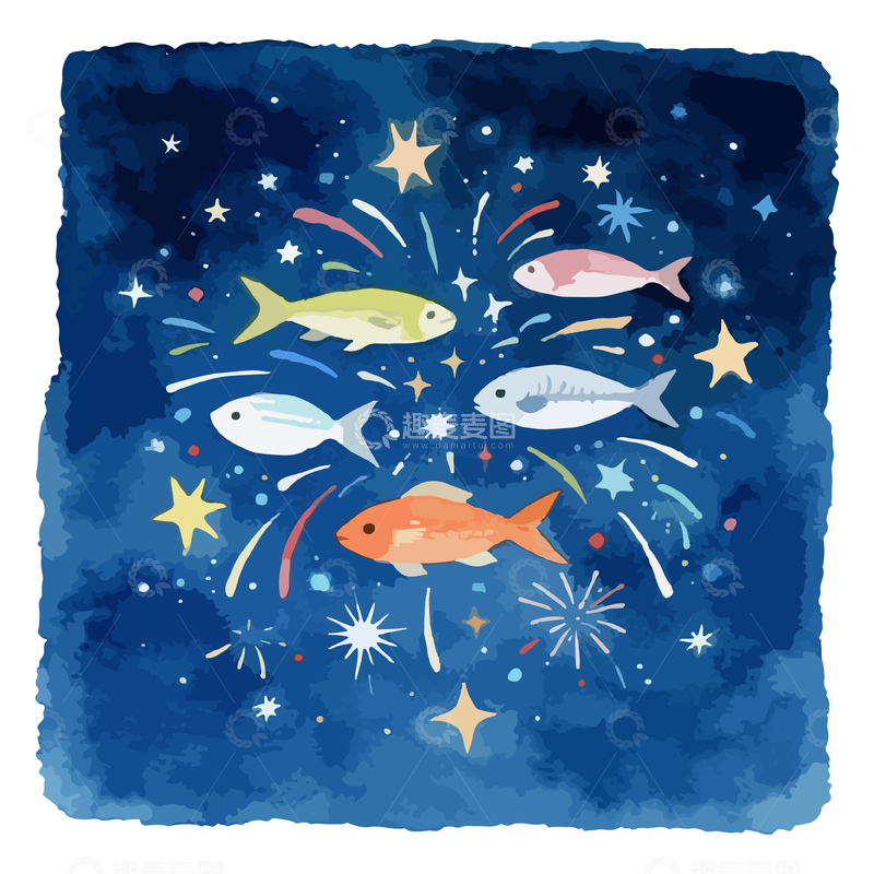 源文件下载【趣麦麦图】梦幻海底世界鱼群插画