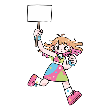 卡通小女孩举牌奔跑