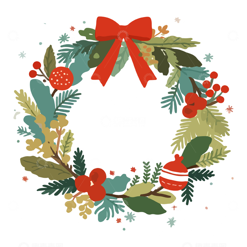 源文件下载【趣麦麦图】圣诞花环装饰插画设计素材